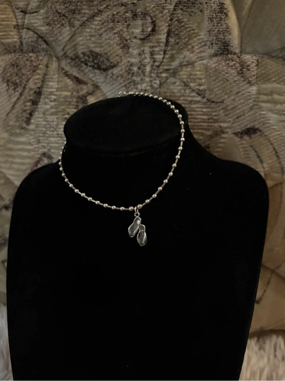 925 Sterling Silver Beaded Flip Flop Charm Anklet - 10 inches
